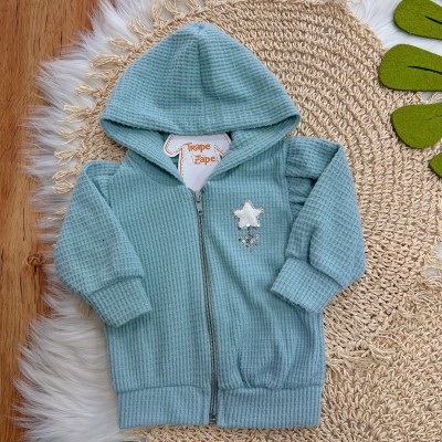 Conj. Jaqueta com Capuz Flor de Estrelinha e Calça em Malha Wafle - Verde